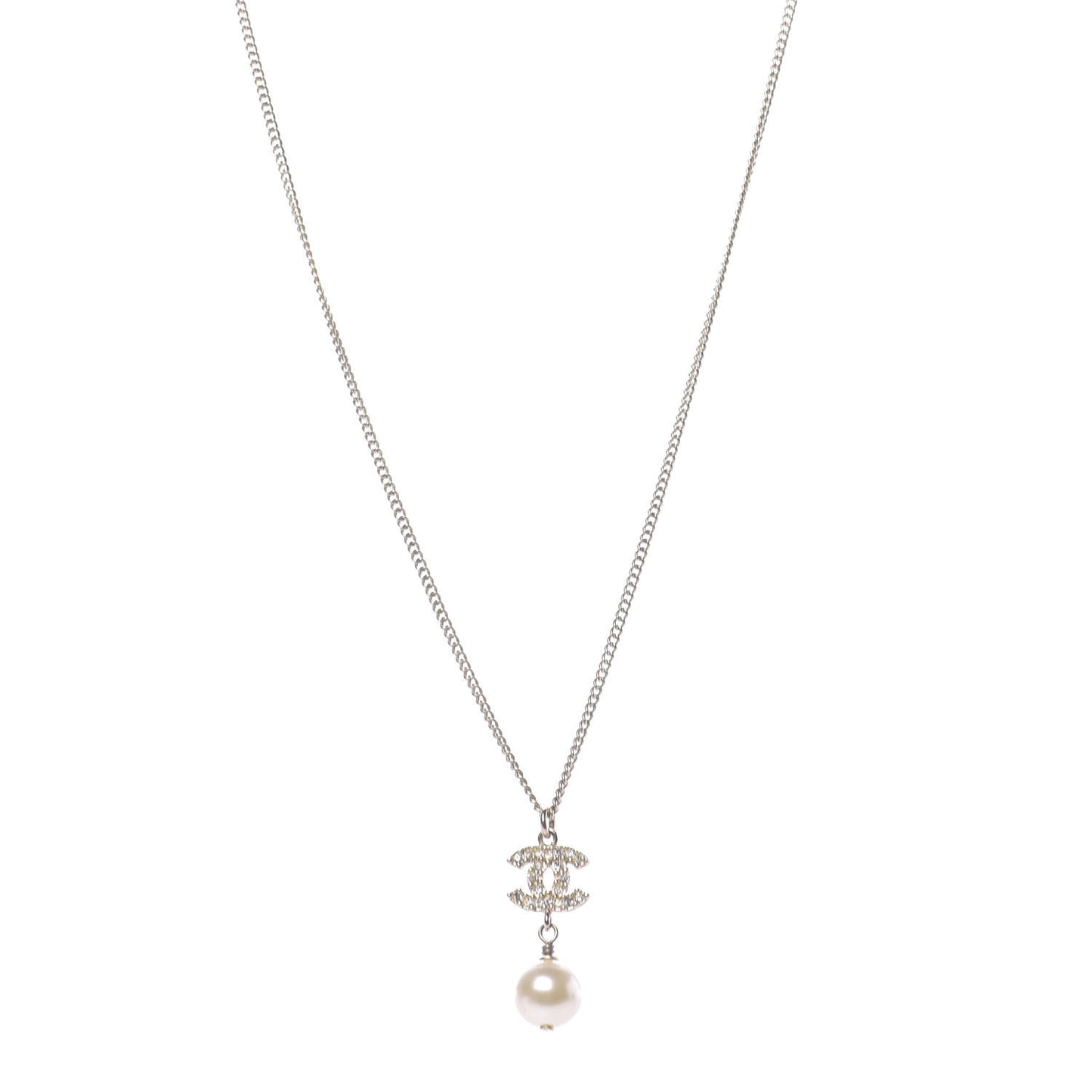 Crystal CC Pearl Drop Necklace Gold