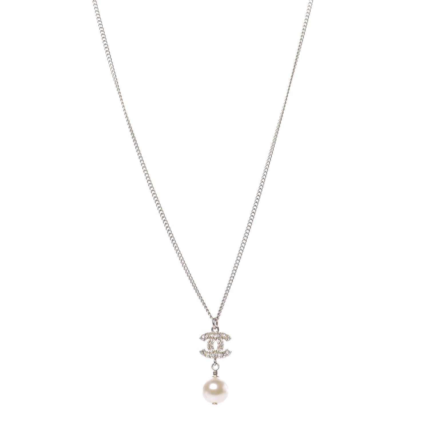Chanel Crystal CC Pearl Drop Necklace Gold 1 of 5
