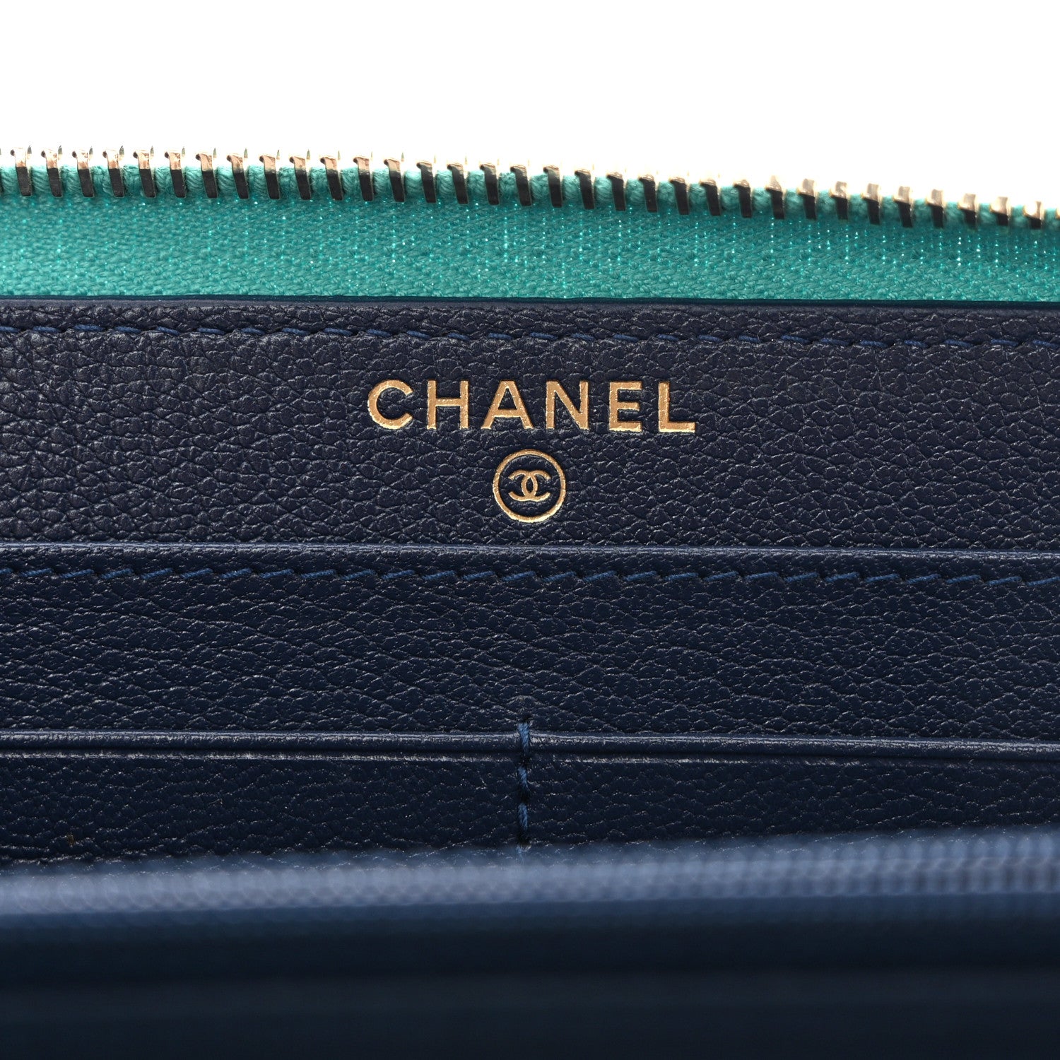 Chanel Goatskin Quilted Tri-Color In & Out Zip Around Wallet Navy Turquoise Pink 6 of 15