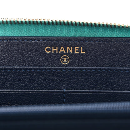 Chanel Goatskin Quilted Tri-Color In & Out Zip Around Wallet Navy Turquoise Pink 6 of 15