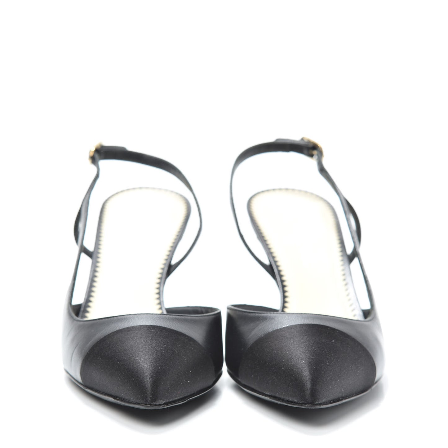 Lambskin Satin Cap Toe CC Slingback Heels 37 Black