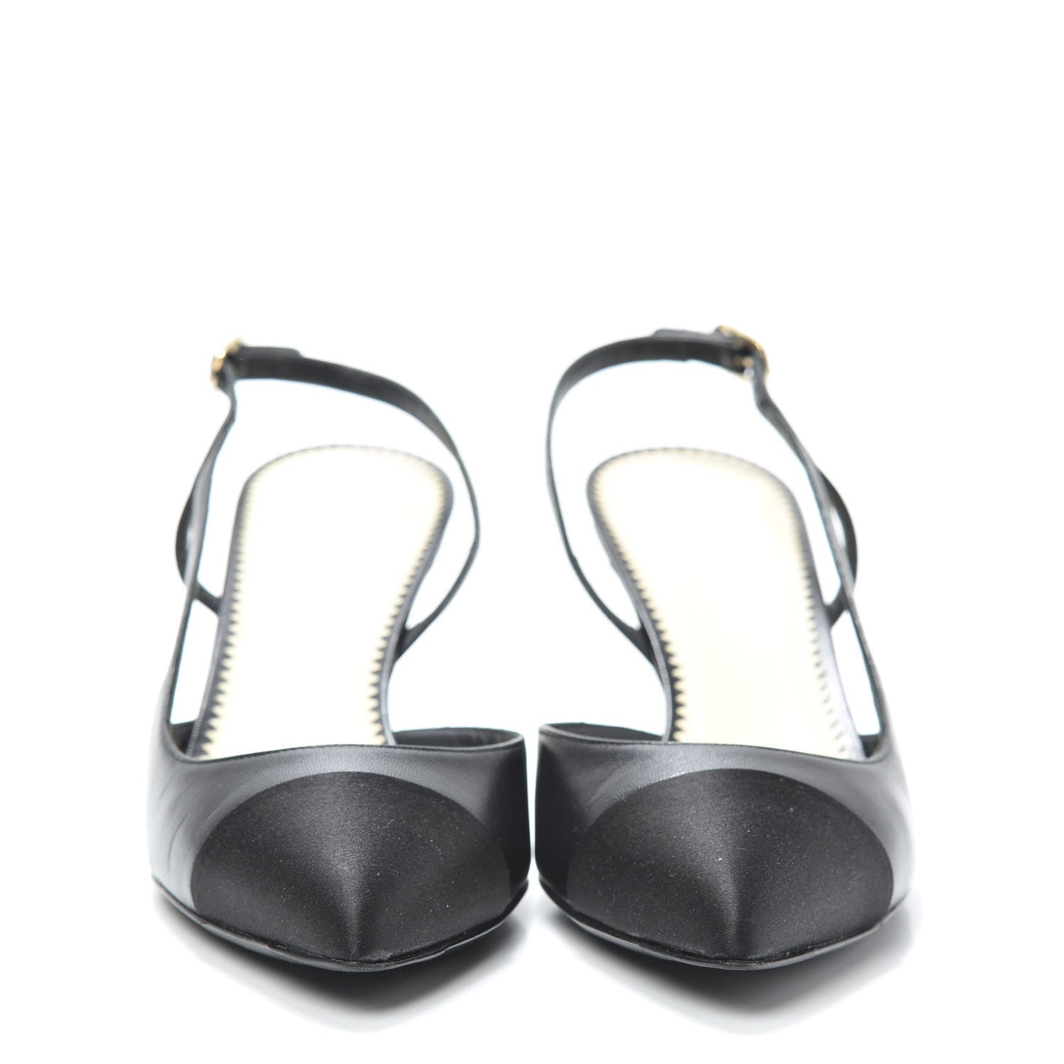 Chanel Lambskin Satin Cap Toe CC Slingback Heels 37 Black 2 of 7