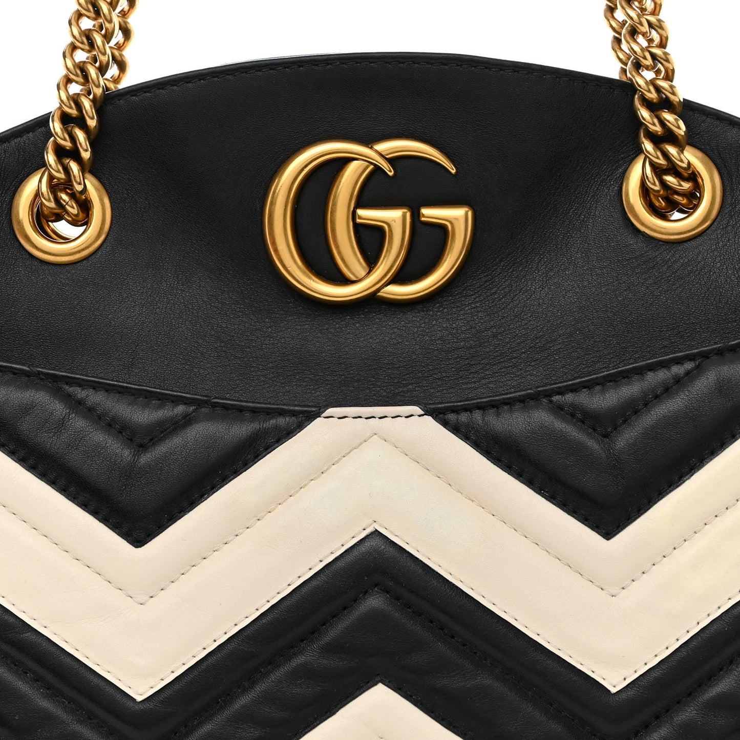 Calfskin Matelasse Medium GG Marmont Open Top Shoulder Bag Black White