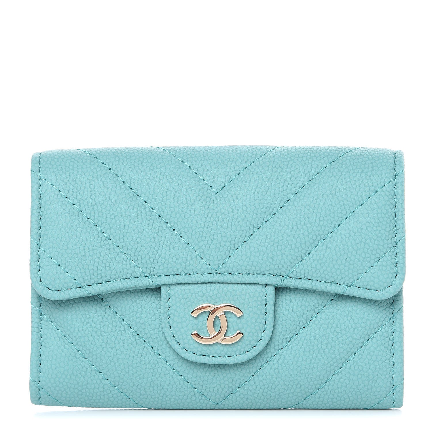 Chanel Caviar Chevron Quilted Card Holder Wallet Green 1 of 9