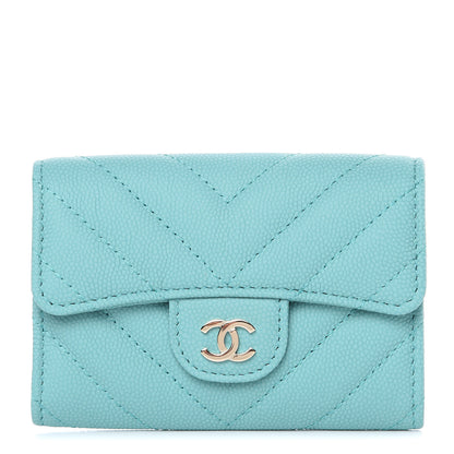 Chanel Caviar Chevron Quilted Card Holder Wallet Green 1 of 9