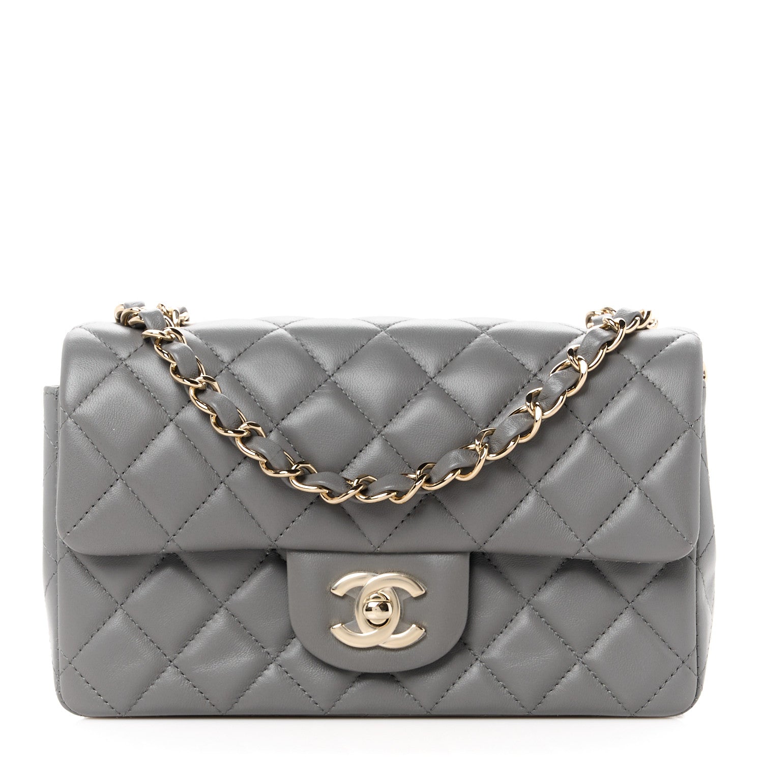 Chanel Lambskin Quilted Mini Rectangular Flap Dark Grey 1 of 12