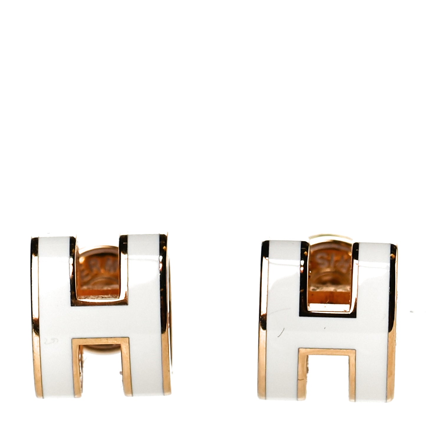 Gold Lacquered Mini Pop H Earrings White