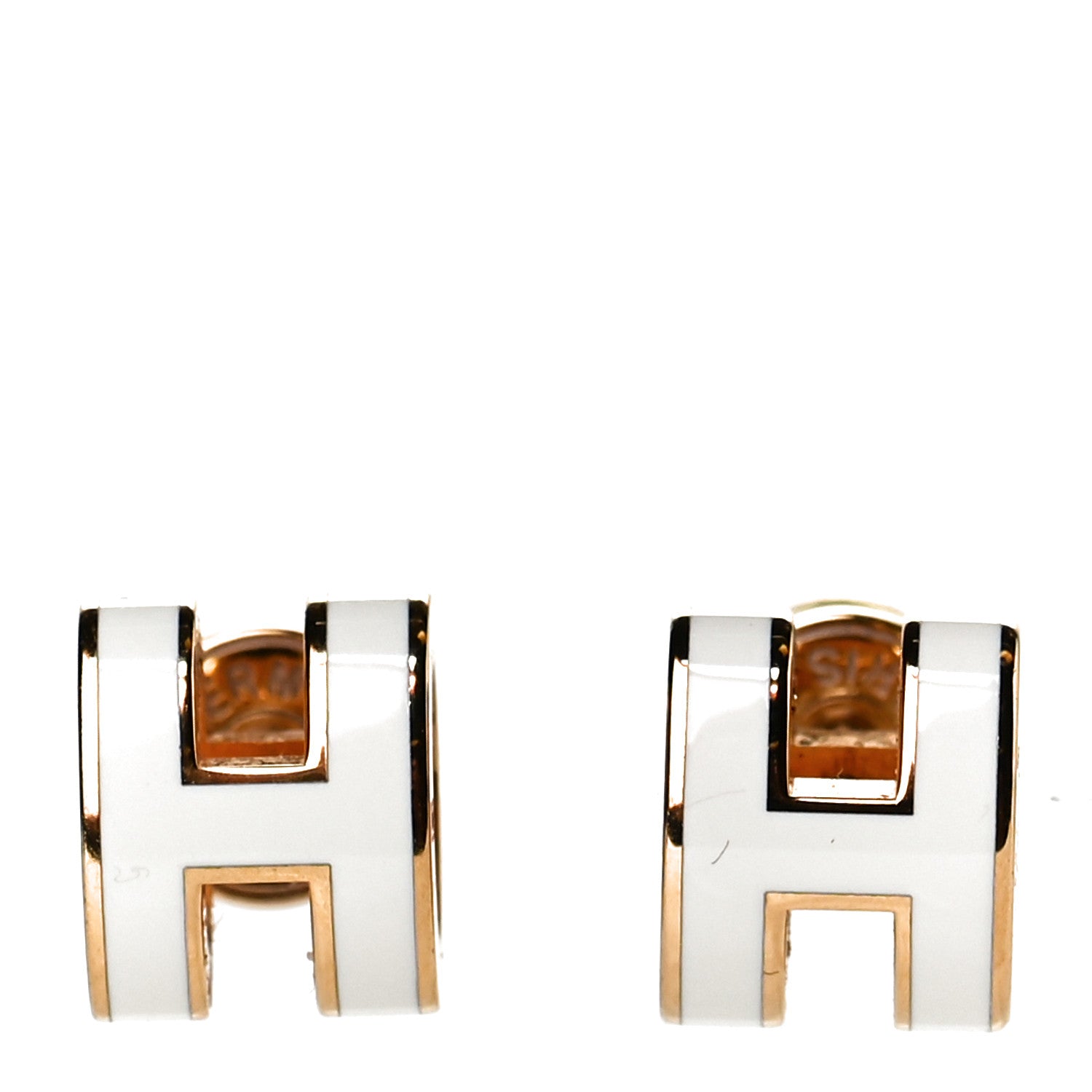 Hermes Gold Lacquered Mini Pop H Earrings White 1 of 5
