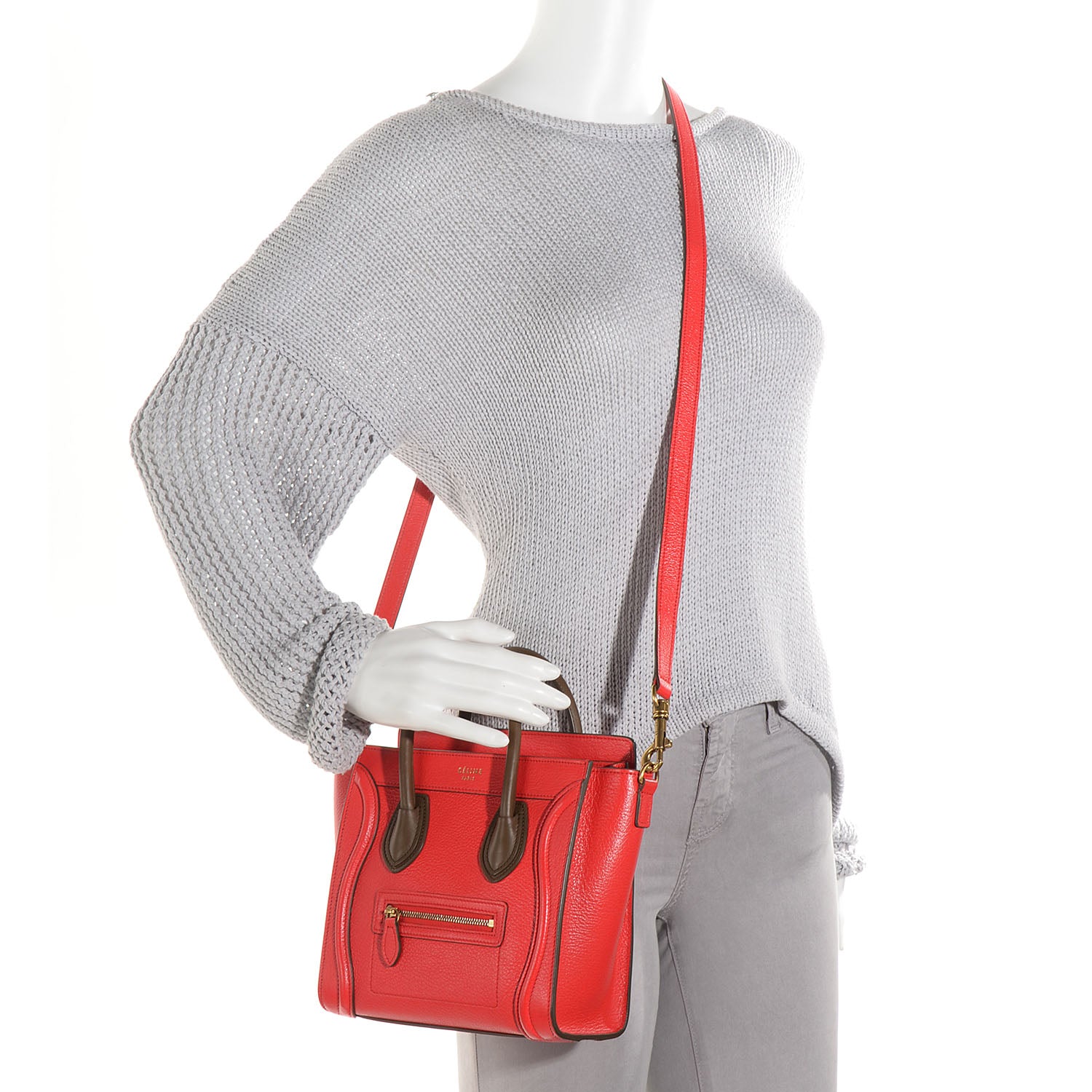 Celine Goatskin Nano Bi-Color Luggage Red 2 of 9
