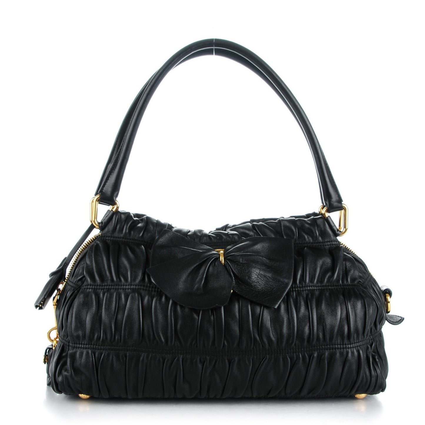 Nappa Gaufre Bow Shoulder Bag Nero Black