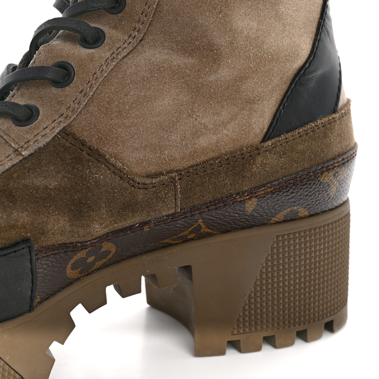 Suede Calfskin Monogram Laureate Platform Desert Boots 37.5 Taupe