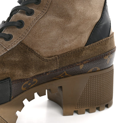 Louis Vuitton Suede Calfskin Monogram Laureate Platform Desert Boots 37.5 Taupe 12 of 15