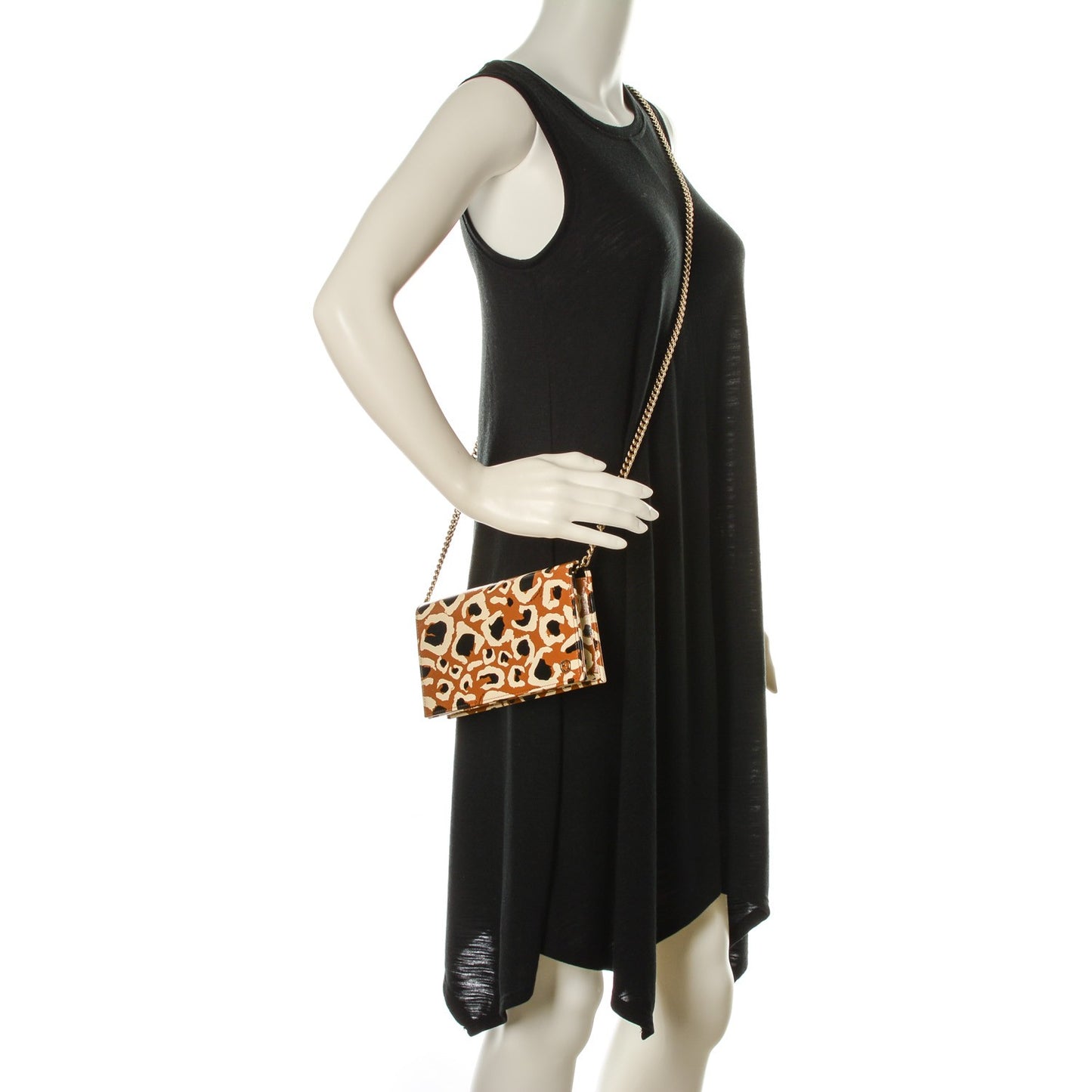 Patent Leopard Print Betty Chain Wallet Tobacco Black