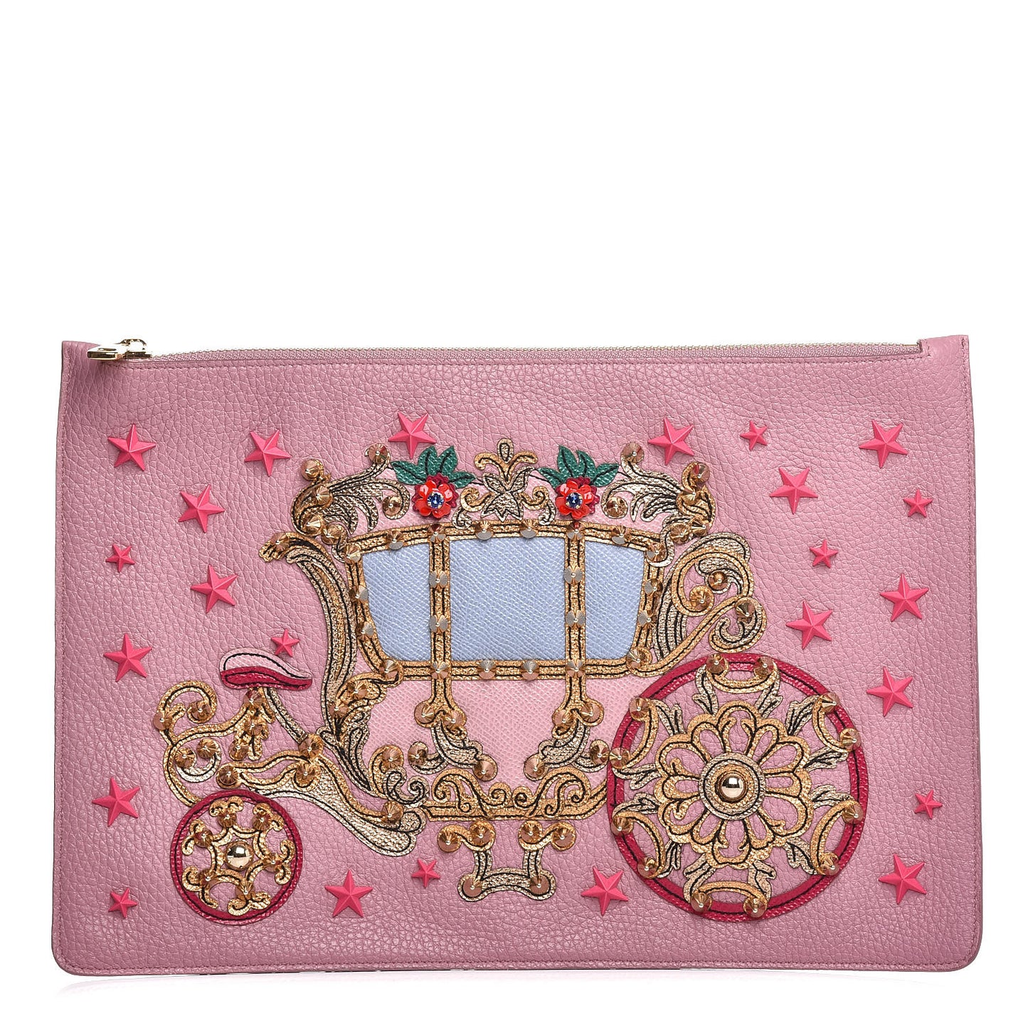 Calfskin Carriage Zip Clutch Bag Pink