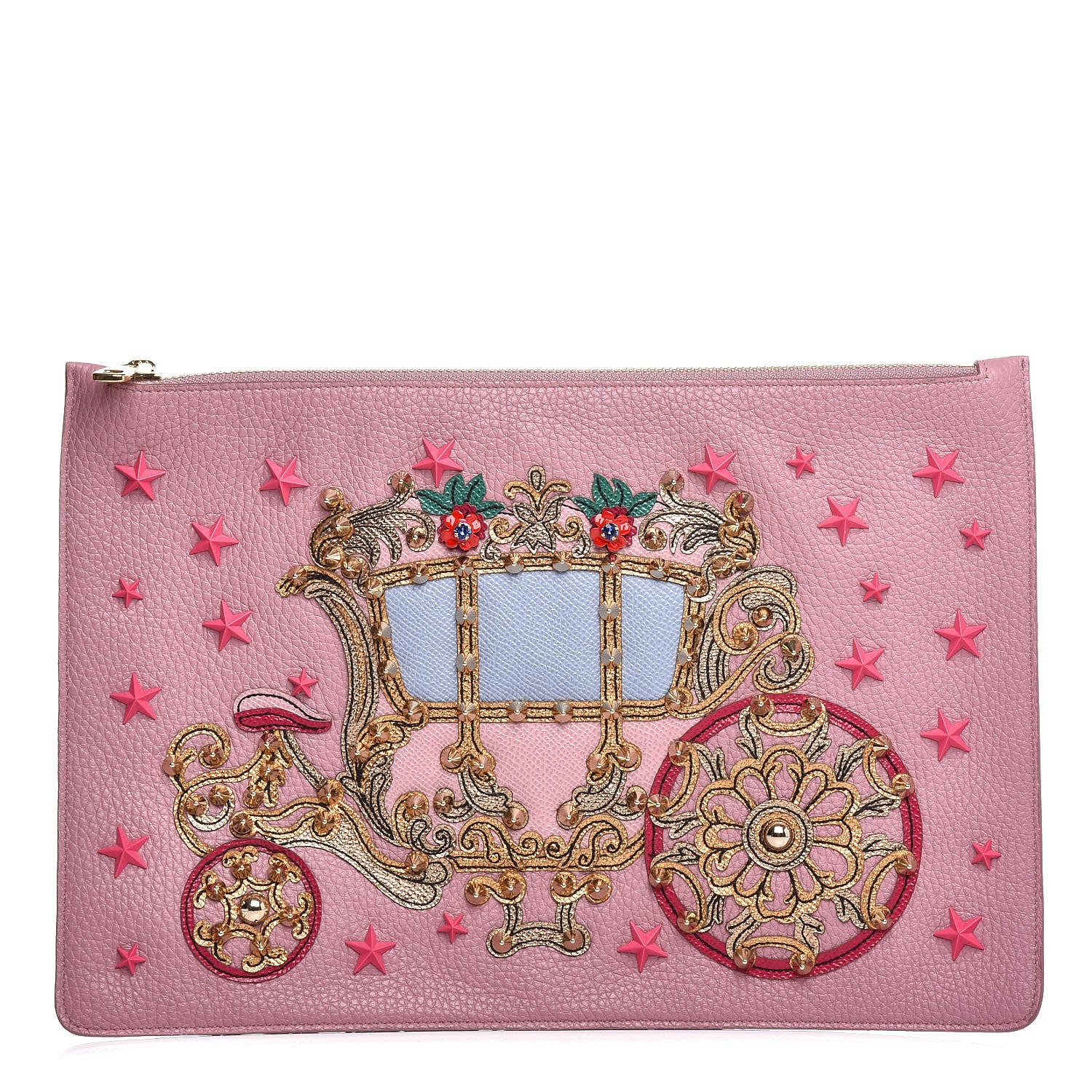 Dolce & Gabbana Calfskin Carriage Zip Clutch Bag Pink 1 of 6