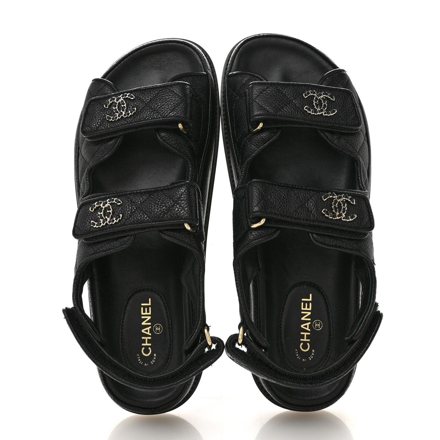 Grained Calfskin Velcro Dad Sandals 39 Black