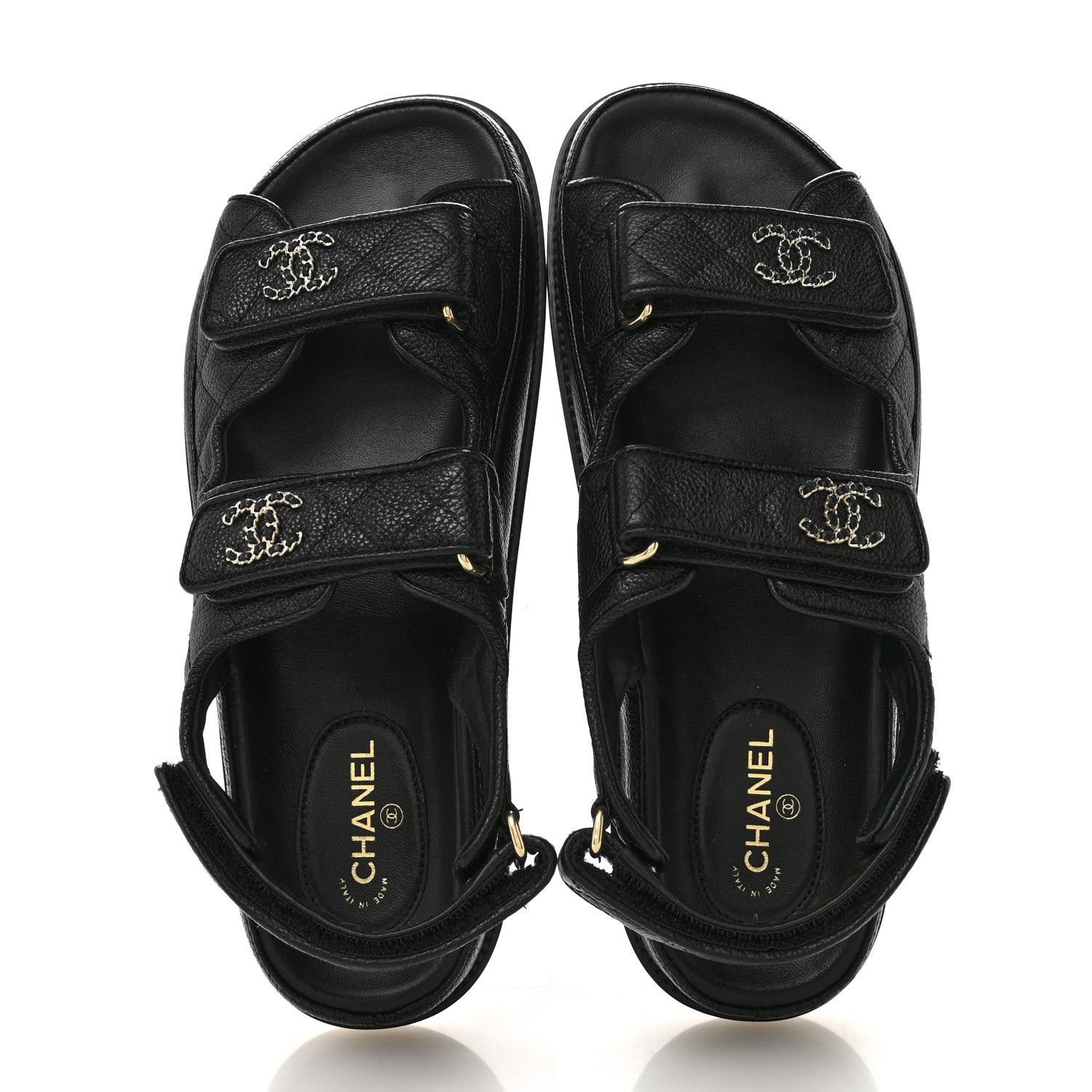 Chanel Grained Calfskin Velcro Dad Sandals 39 Black 2 of 10