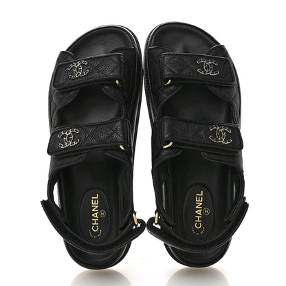 Chanel Grained Calfskin Velcro Dad Sandals 39 Black 2 of 10
