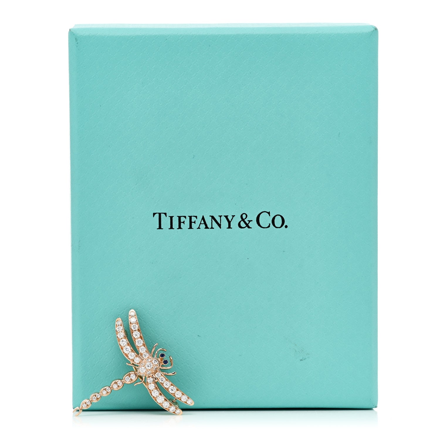 Tiffany 18K Rose Gold Diamond Blue Sapphire Dragonfly Brooch Pin 5 of 5
