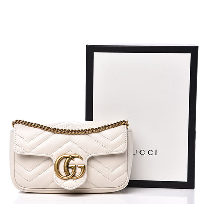 Gucci Calfskin Matelasse Super Mini GG Marmont Shoulder Bag White 9 of 11