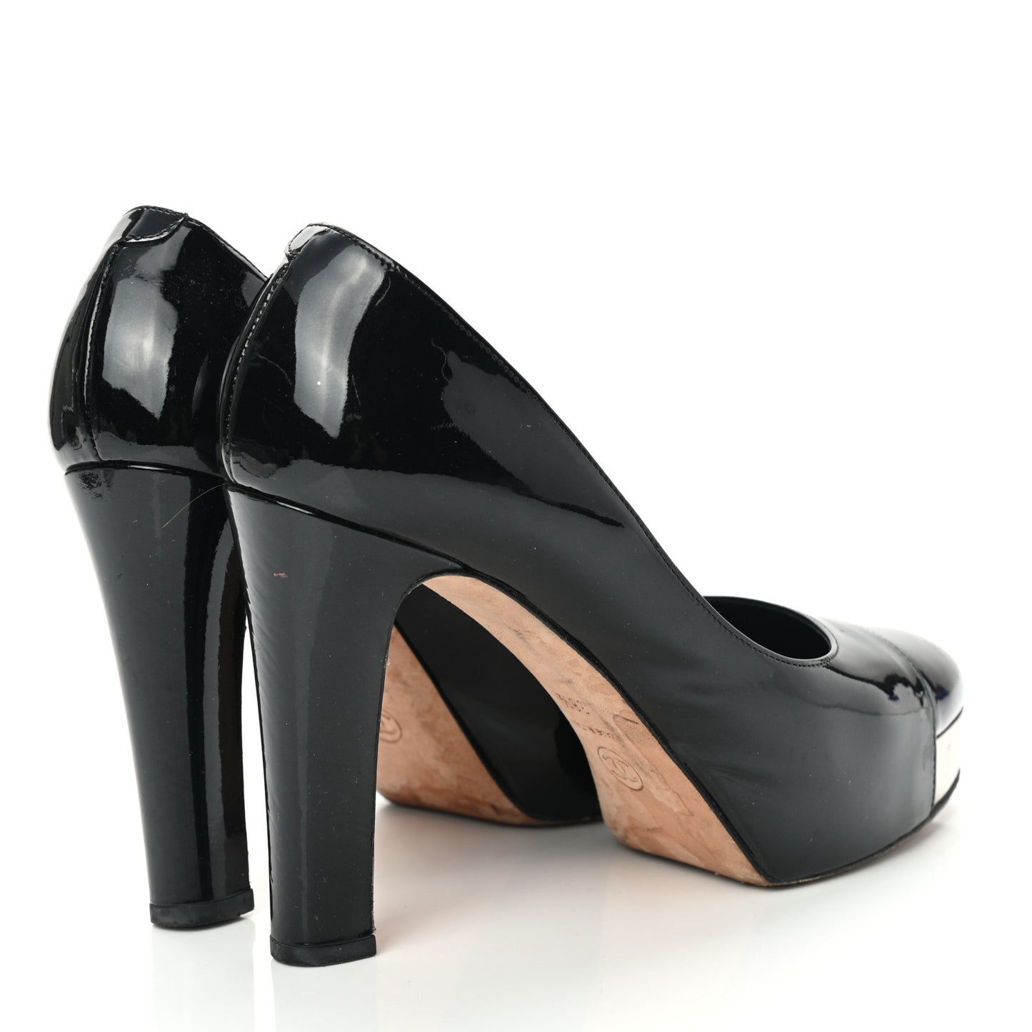 Patent Silver Cap Toe CC Pumps 38.5 Black