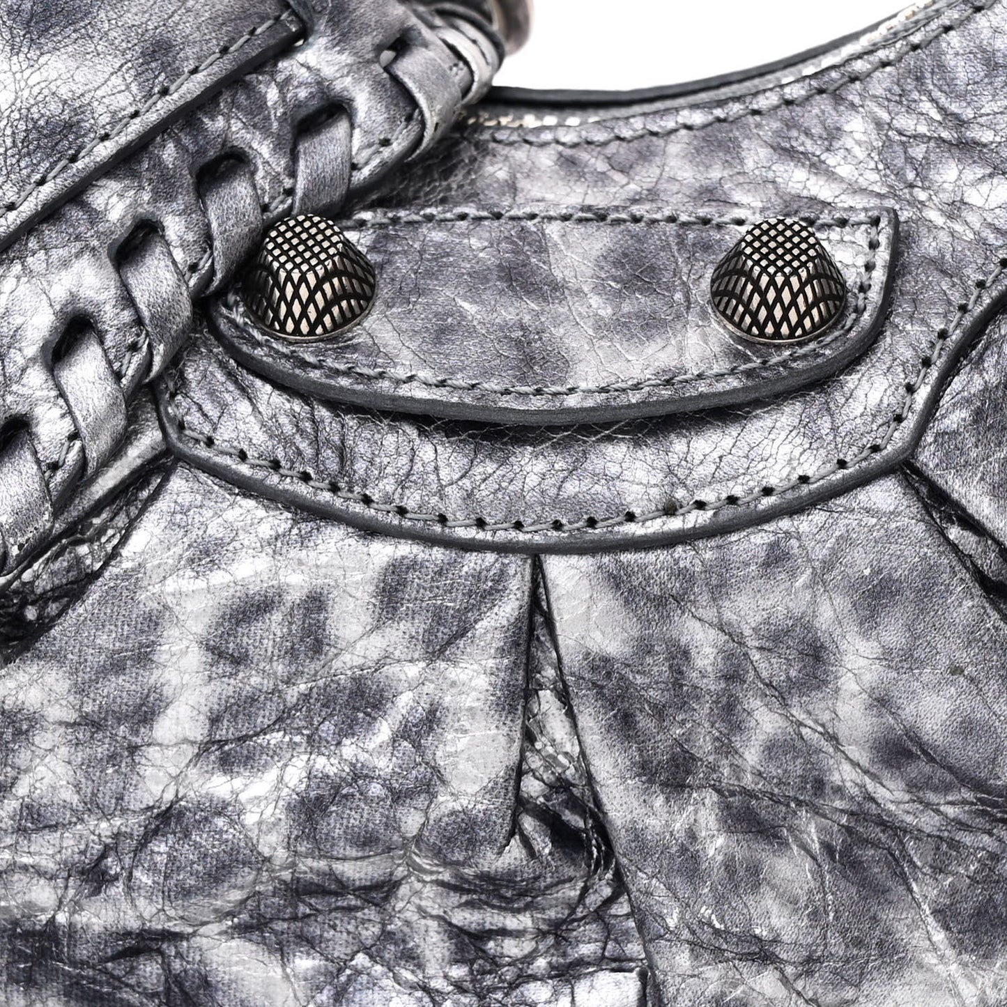 Metallic Agneau Arena Leopard Le Cagole Shoulder Bag XS Dark Grey