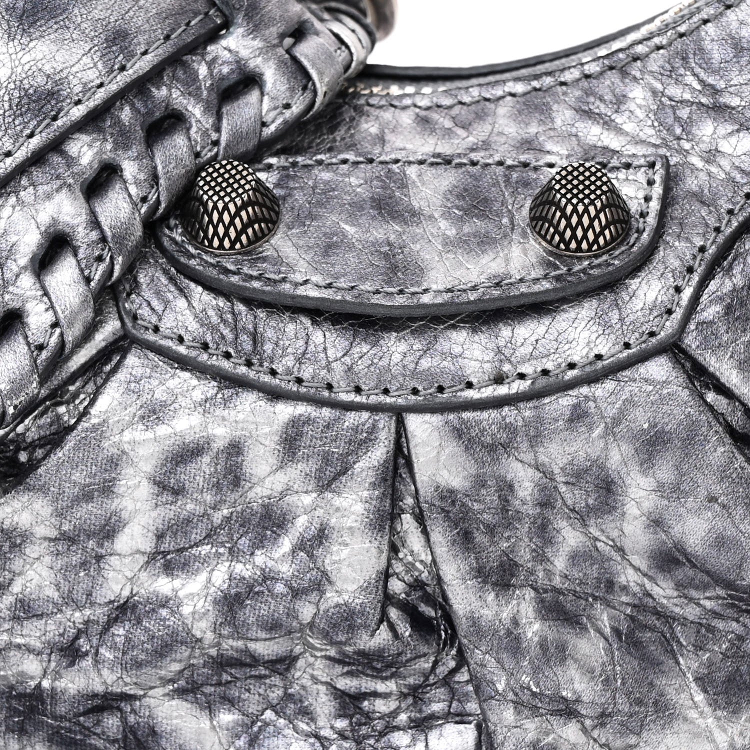 Balenciaga Metallic Agneau Arena Leopard Le Cagole Shoulder Bag XS Dark Grey 10 of 12