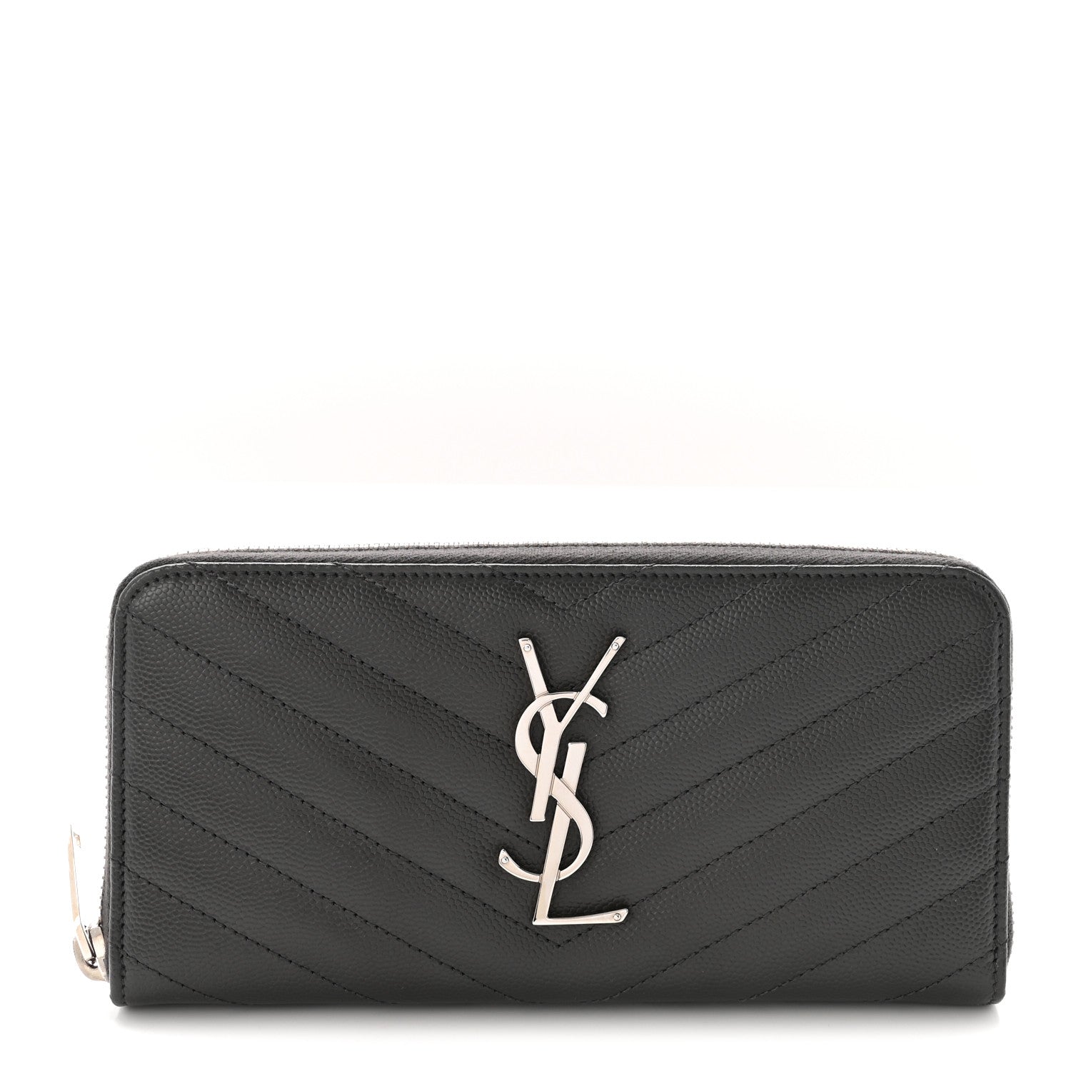 Saint Laurent Grain De Poudre Matelasse Chevron Monogram Zip Around Wallet Earth 1 of 7