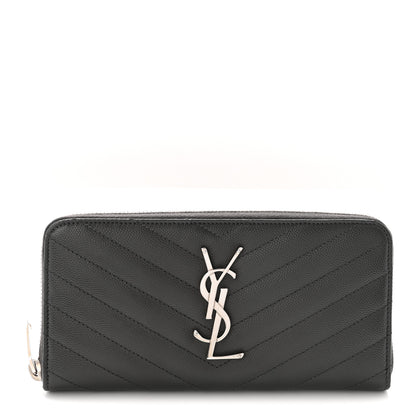 Saint Laurent Grain De Poudre Matelasse Chevron Monogram Zip Around Wallet Earth 1 of 7