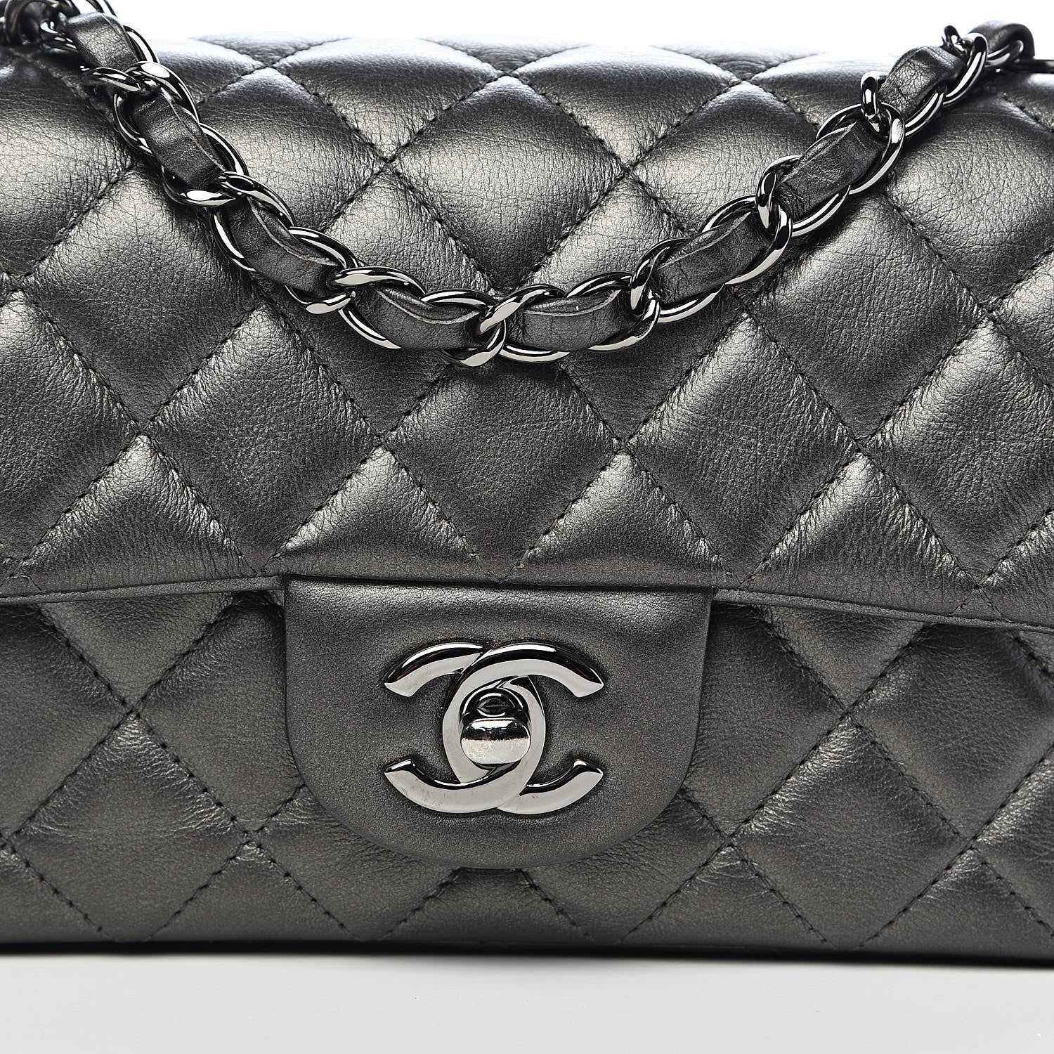 Chanel Metallic Calfskin Quilted Mini Rectangular Flap Charcoal Grey 12 of 13