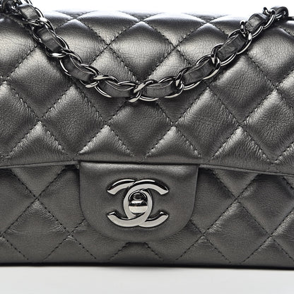 Chanel Metallic Calfskin Quilted Mini Rectangular Flap Charcoal Grey 12 of 13