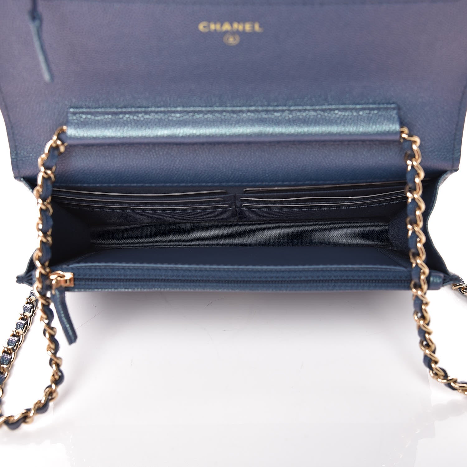 Chanel Iridescent Caviar Quilted Wallet On Chain WOC Dark Blue 5 of 11