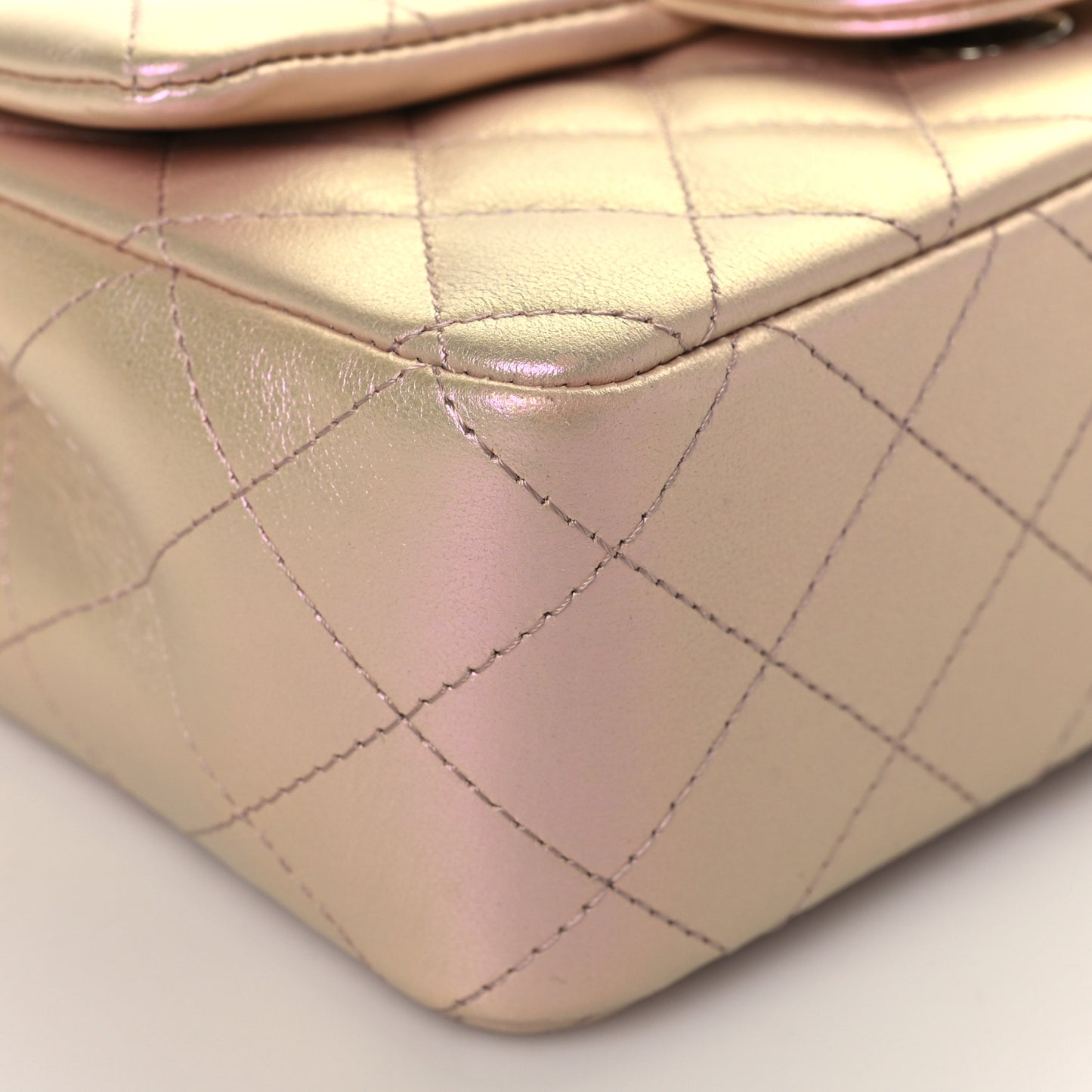 Iridescent Calfskin Quilted Mini Rectangular Flap Pink
