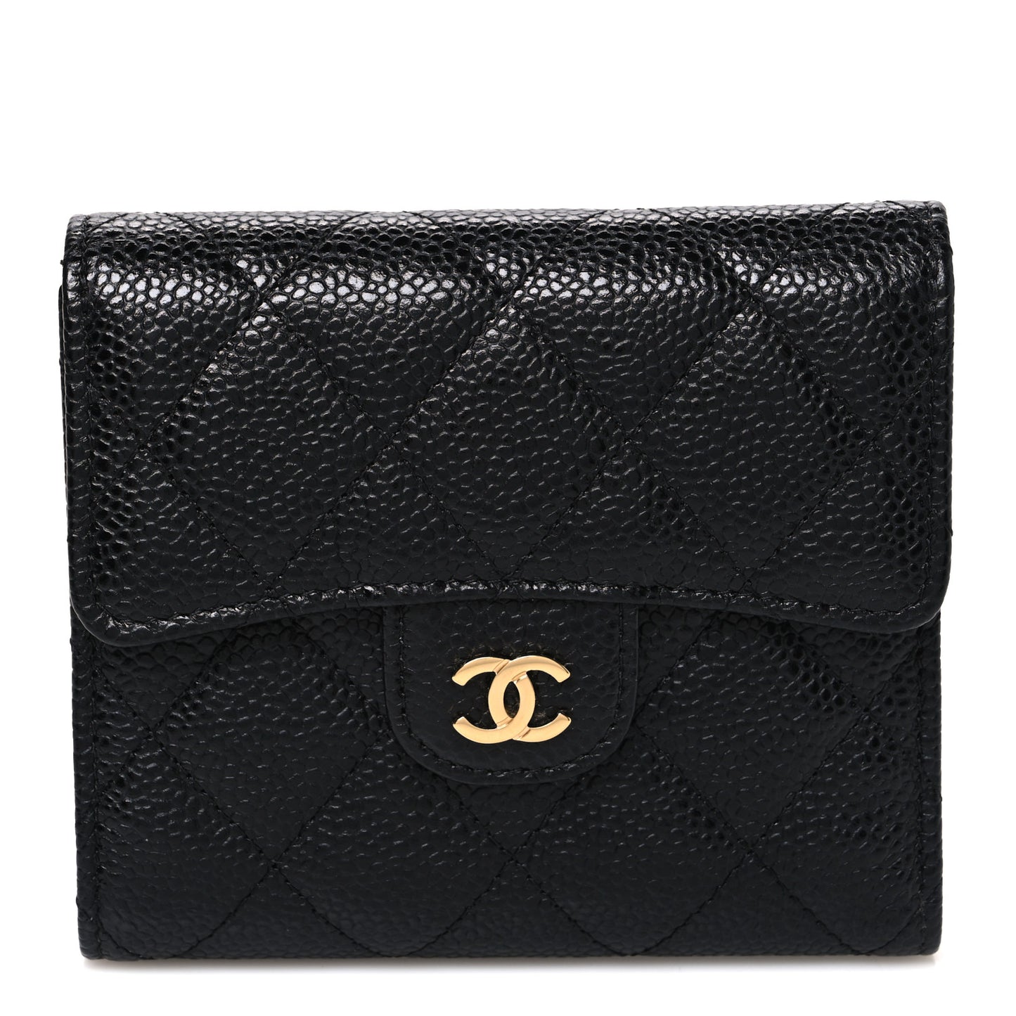 Caviar Quilted Compact Flap Wallet Black