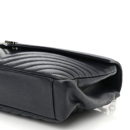 Saint Laurent Sheepskin Matelasse Chevron Monogram Large College Satchel Deep Marine 9 of 9