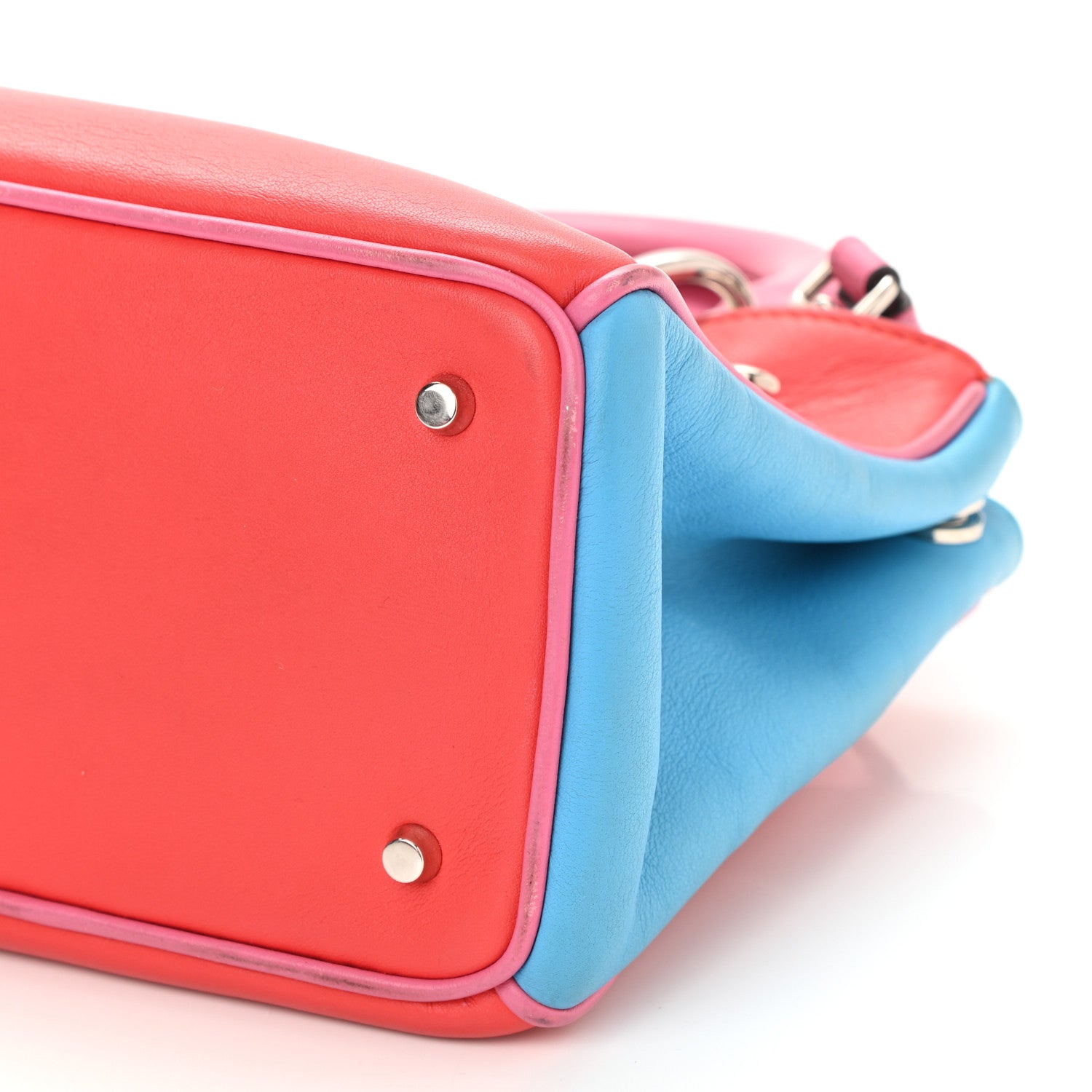 Christian Dior Calfskin Tri-Color Mini Diorissimo Tote Red Pink Blue 8 of 8