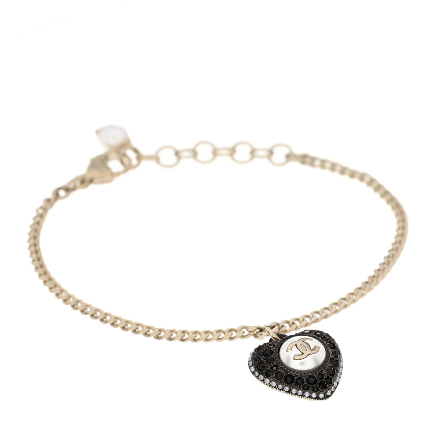 Crystal Pearl Chain Heart Bracelet Gold