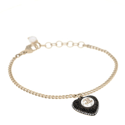 Chanel Crystal Pearl Chain Heart Bracelet Gold 1 of 3