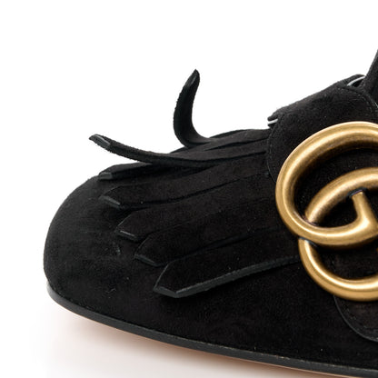 Gucci Kid Scamosciato GG Marmont Fringe 50mm Loafer Pumps 38 Black 9 of 11