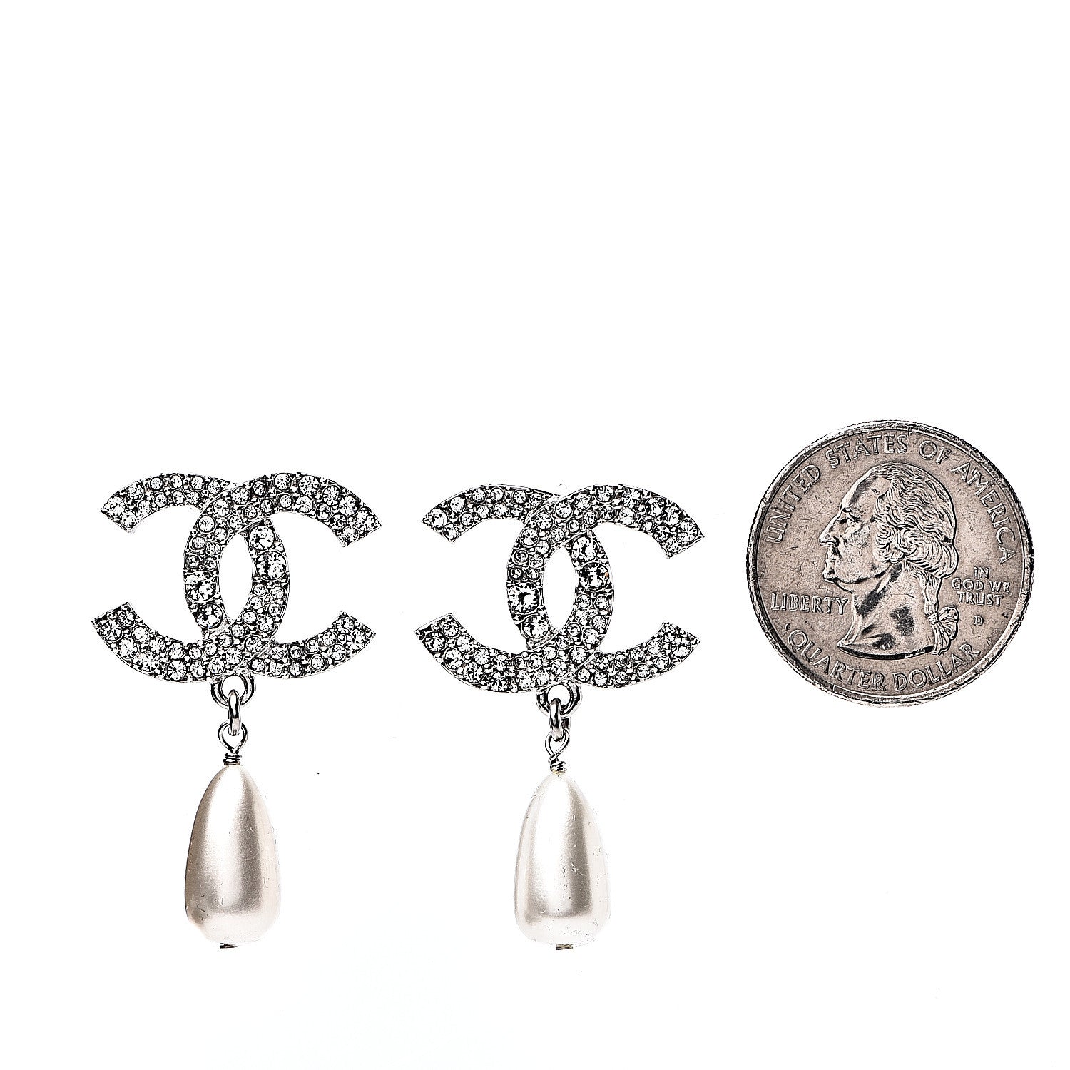Chanel Crystal Pearl CC Drop Darling Bows Earrings Silver Pearly White 2 of 5