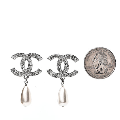 Chanel Crystal Pearl CC Drop Darling Bows Earrings Silver Pearly White 2 of 5