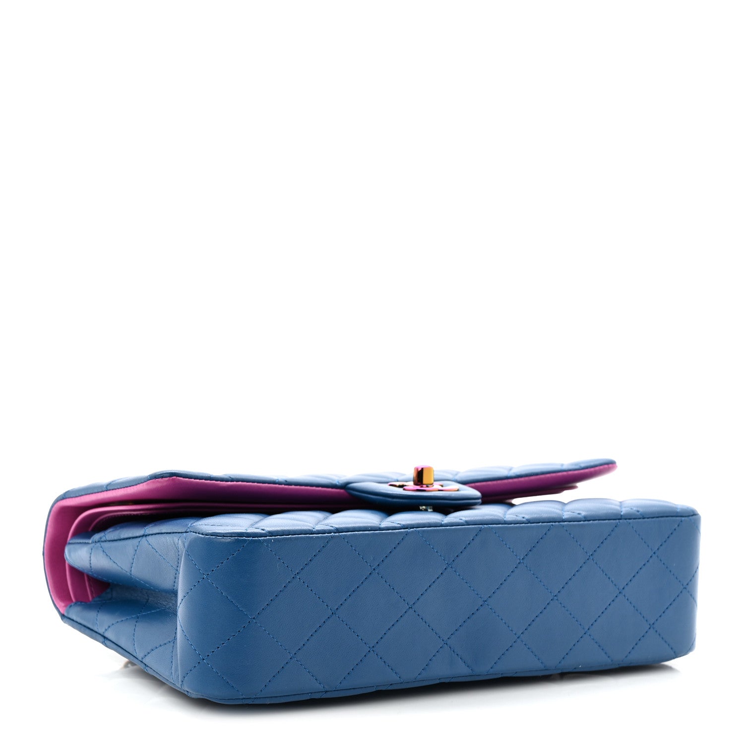 Chanel Lambskin Quilted Medium Double Flap Blue Pink 4 of 10