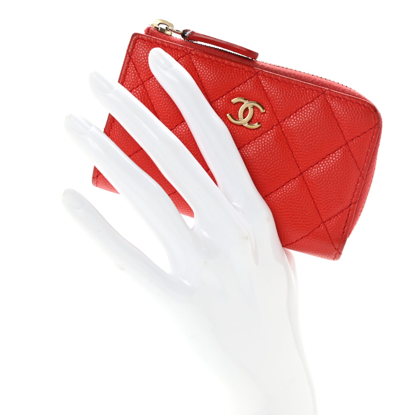 Caviar Quilted Zip Coin Purse Red