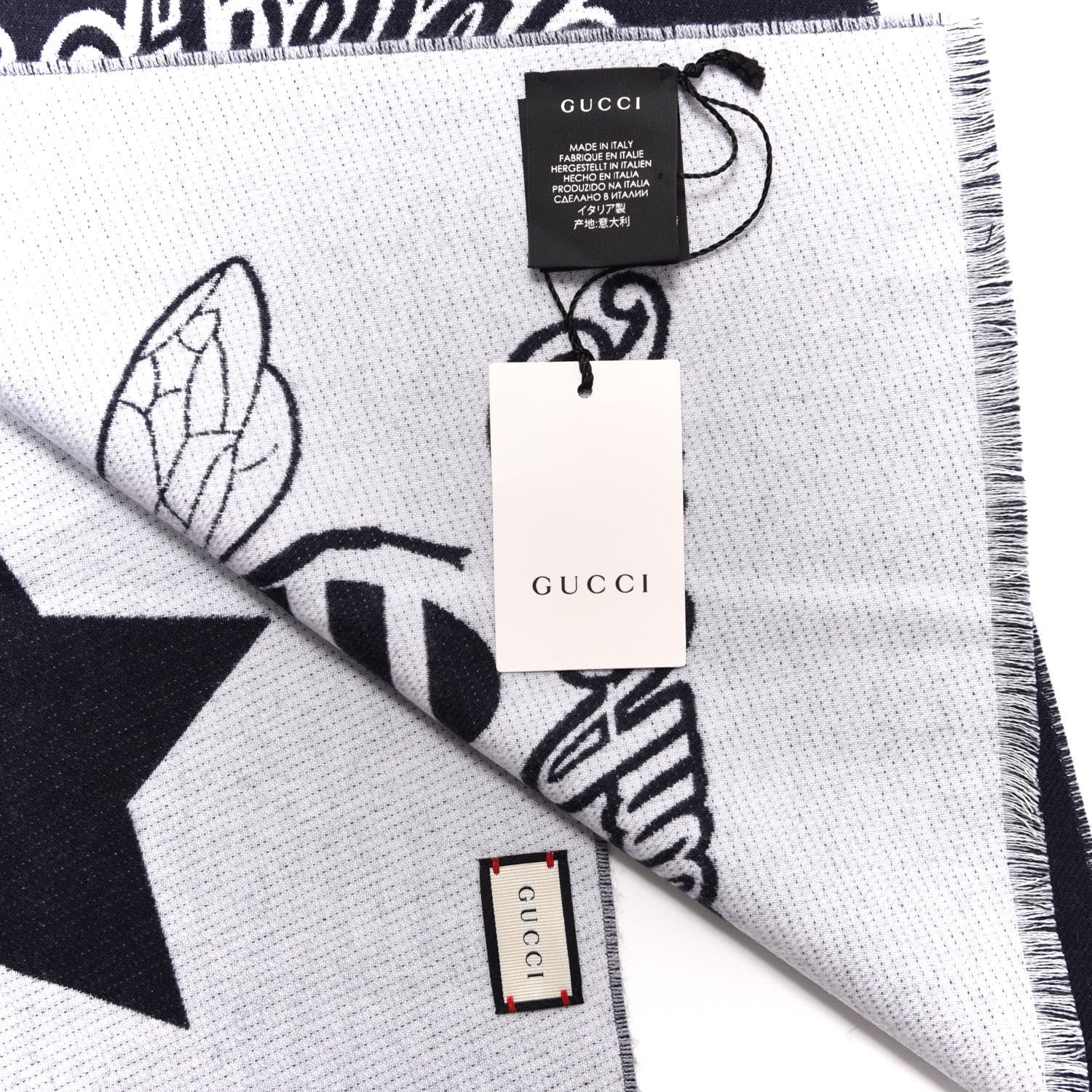 Gucci Wool L'Aveugle Par Amour Scarf Navy White 4 of 4