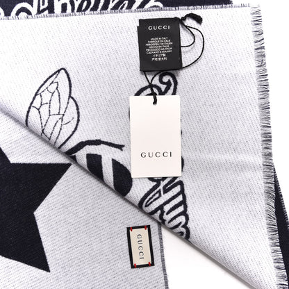 Gucci Wool L'Aveugle Par Amour Scarf Navy White 4 of 4