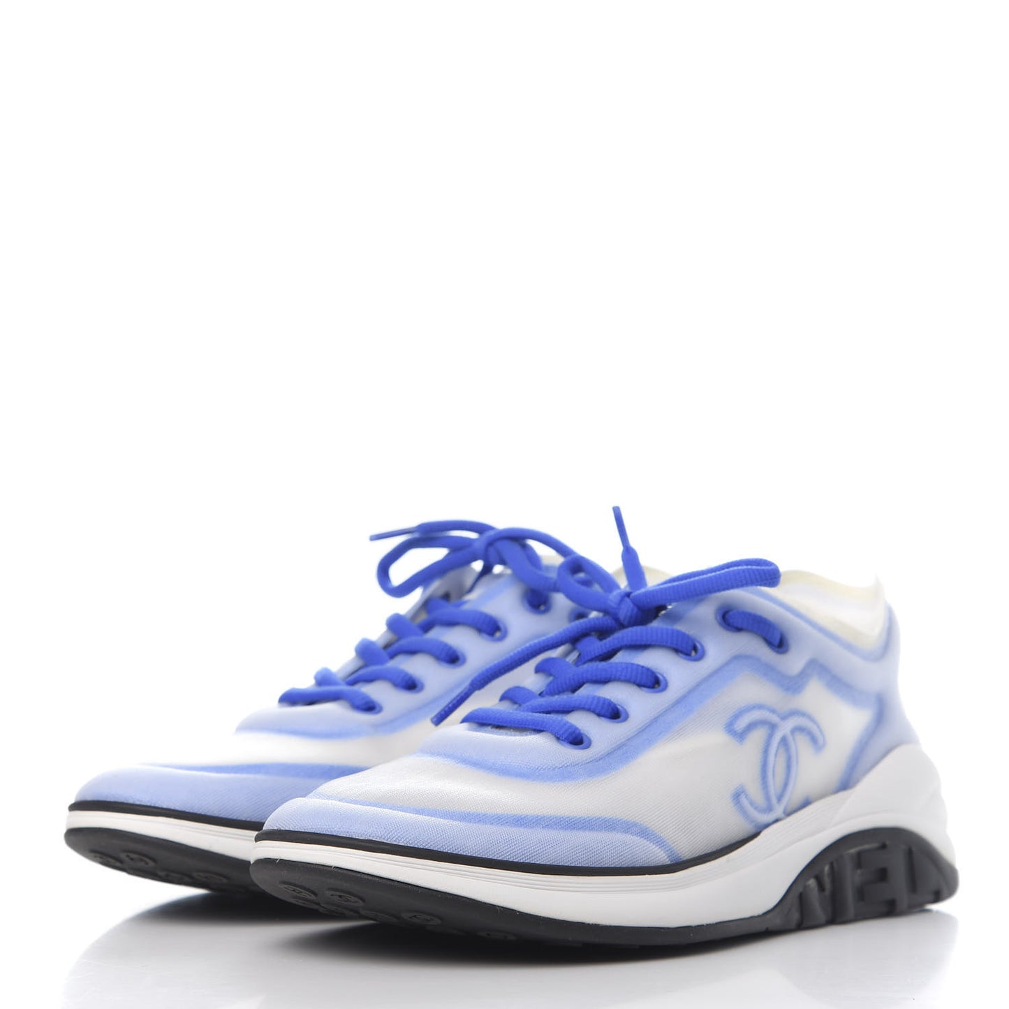 Calfskin Mesh Lycra Womens Logo Sneakers 41.5 White Blue
