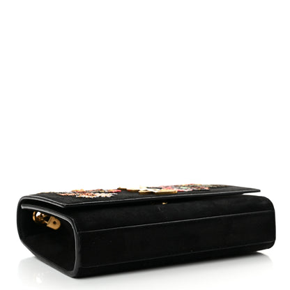 Saint Laurent Suede Embroidered Birds Monogram Chain Wallet Black 4 of 17