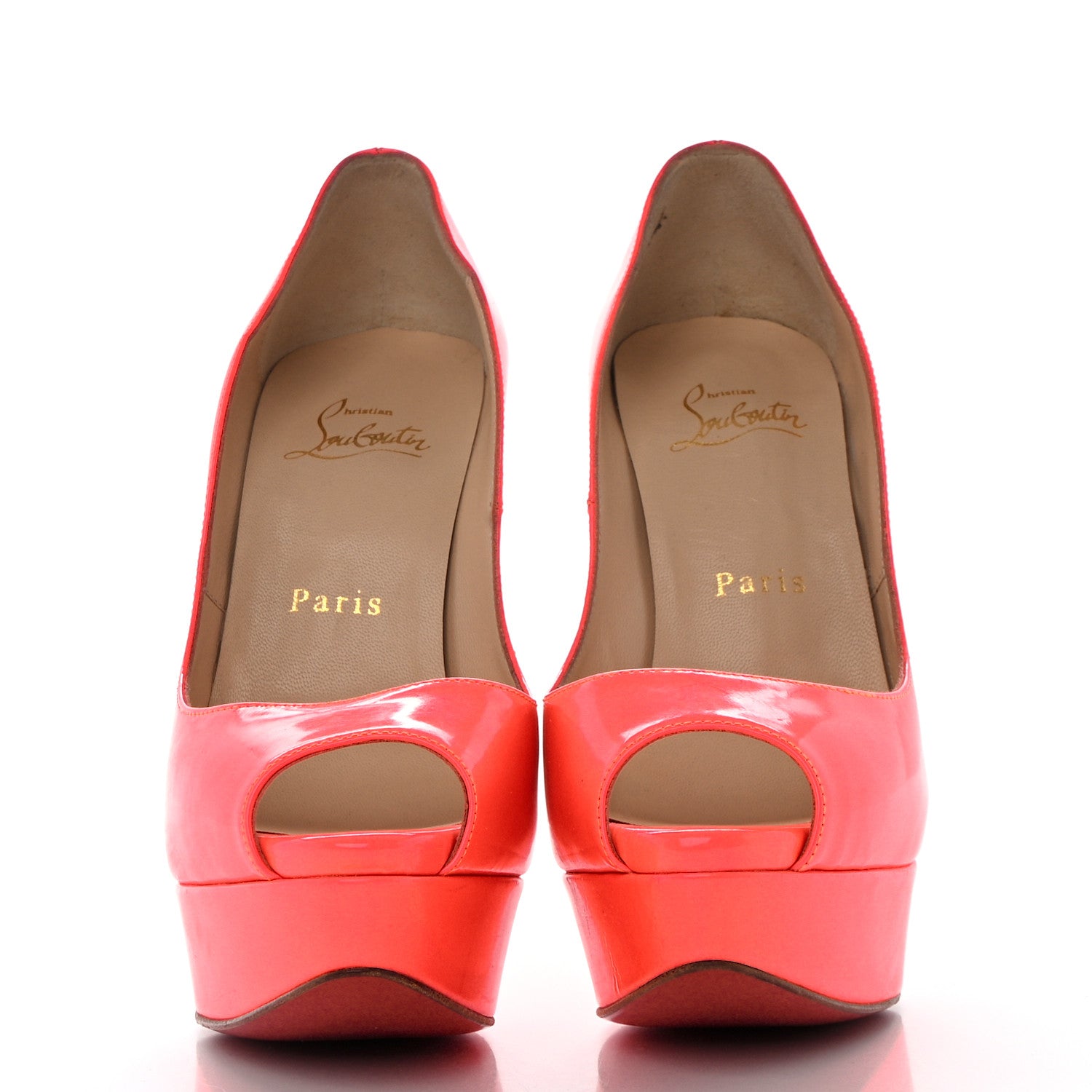 Christian Louboutin Patent Lady Peep 150 Pumps 36.5 Fluo Rose Paris 2 of 8