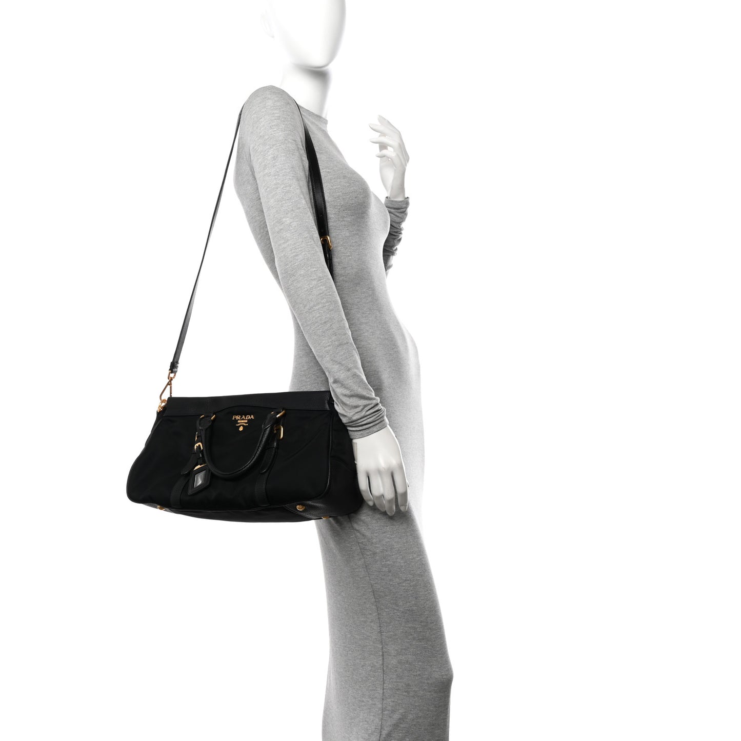 Tessuto Nylon Vitello Daino Shopping Satchel Black