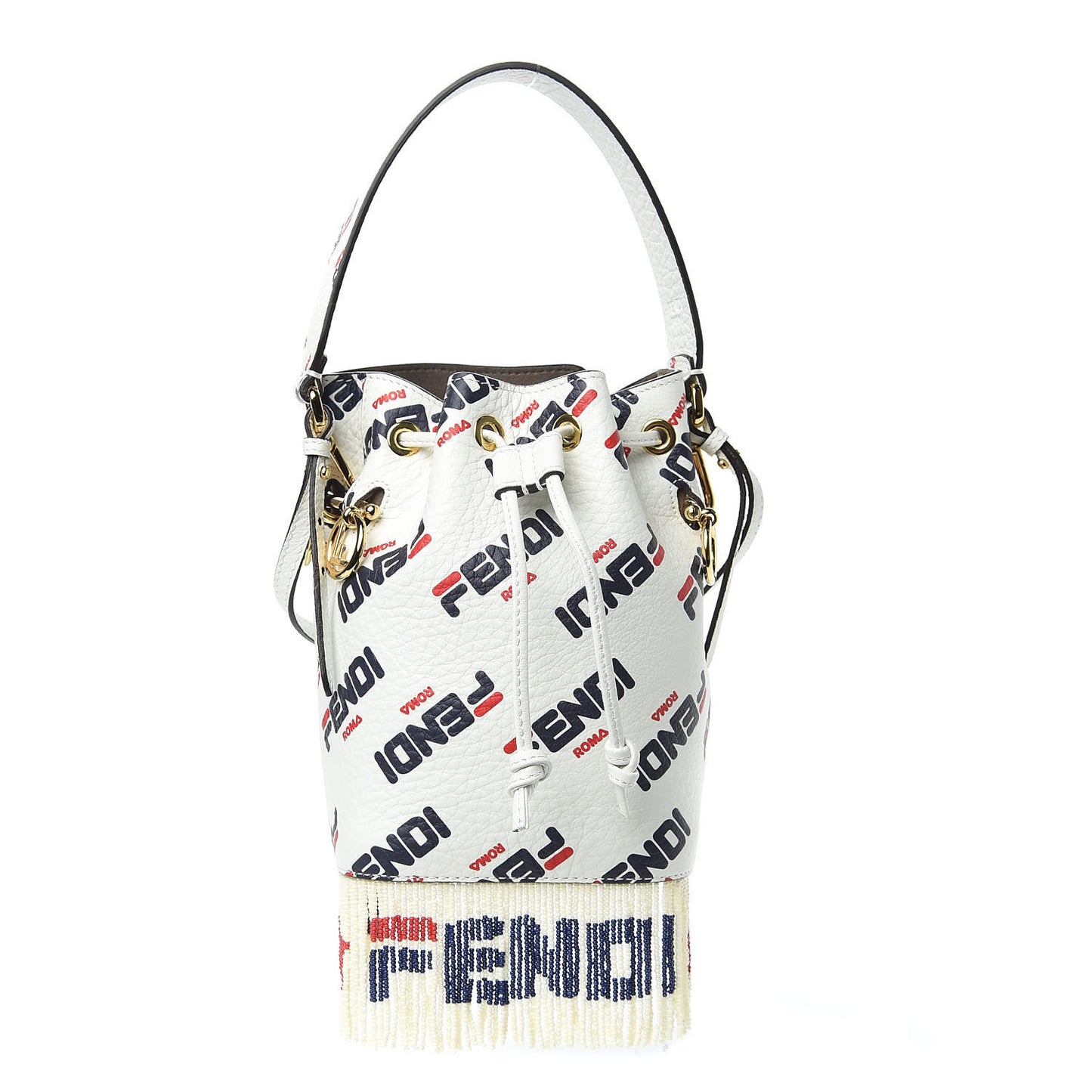 X FILA Calfskin F is Fendi Mania Fringe Mini Mon Tresor Bucket Bag White
